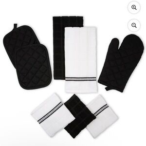 8 Piece Black and White Kitchen Towel, Dishcloth, Oven Mitt, and Pot Holder Set